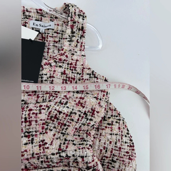 NWT En Saison Everleigh Midi Tweed Dress Beige Burgundy Size S - Picture 10 of 13